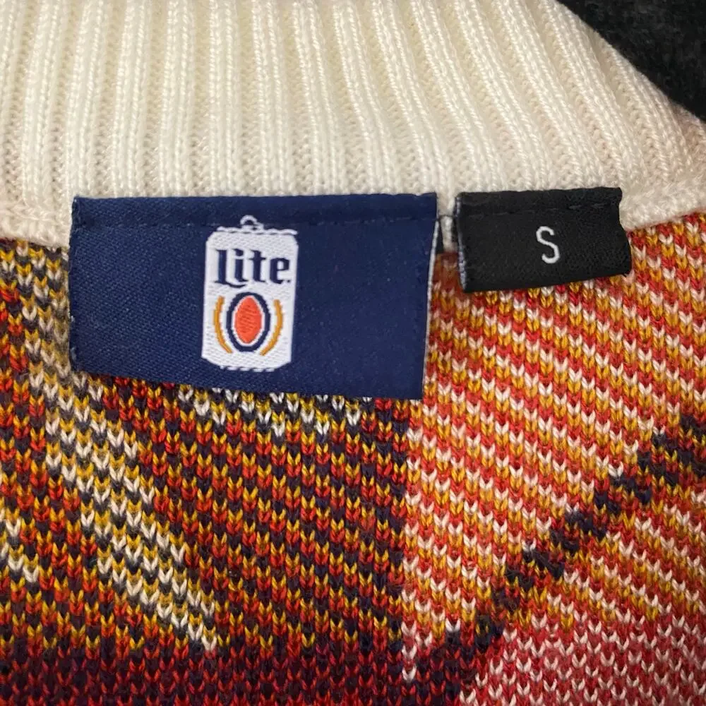Miller Lite Ugly Christmas Holiday Sweater Crewneck Navy Blue White Men's Small